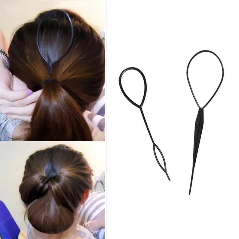 1-4Set Popular Ponytail Creator Plastic Loop Styling Tools Black Topsy Pony Topsy Tail Clip Hair Braid Maker Styling Tool