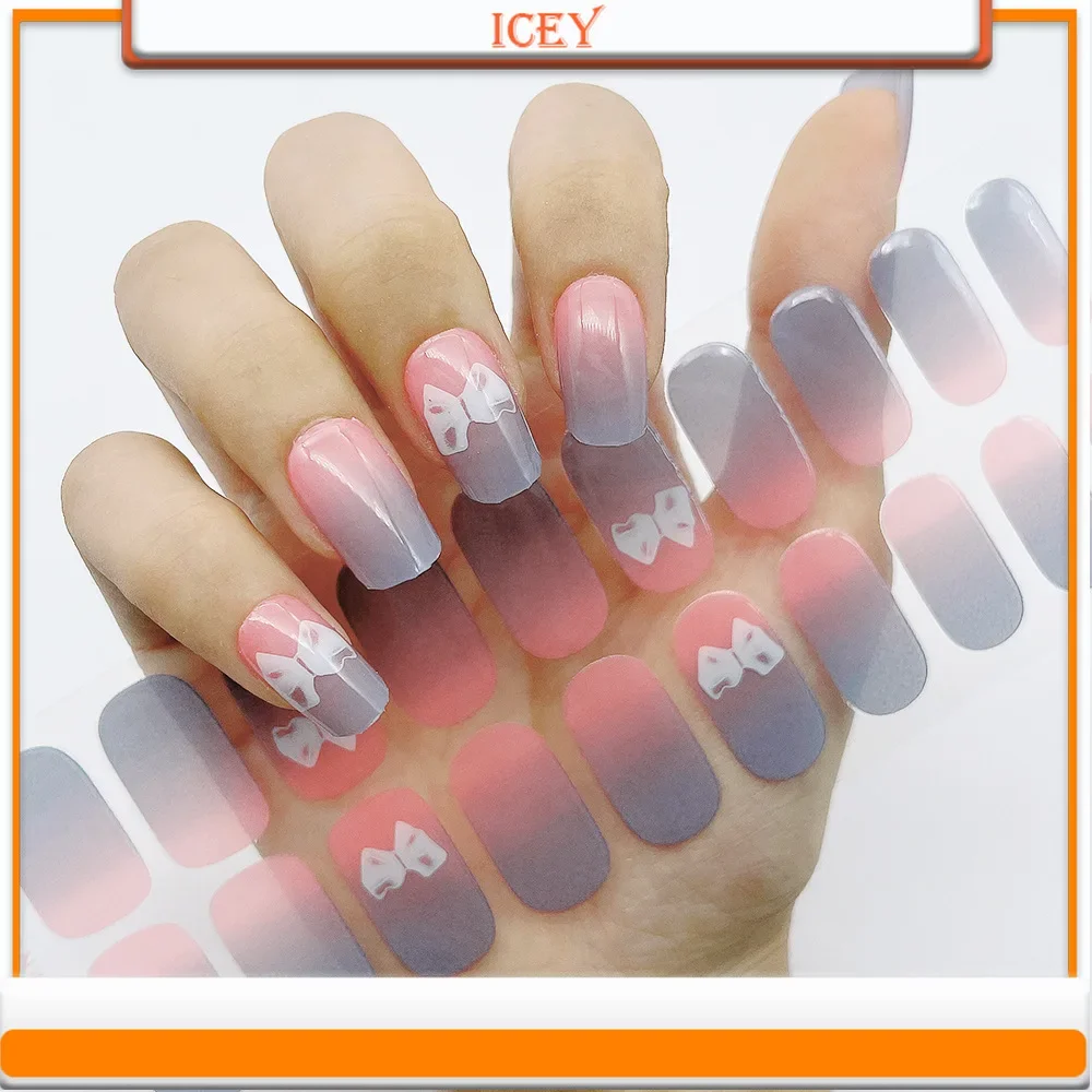 Icey Beauty 1 Набор градиентных гелевых наклеек для ногтей без выпечки лазер цветы простые твердые наклейки для ногтей