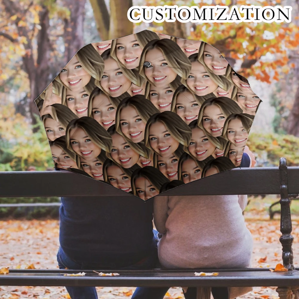 Custom Print Folding Umbrella, Personalized Pattern Photo Customized Compact Travel Umbrella, Windproof Water Repellent UPF50+