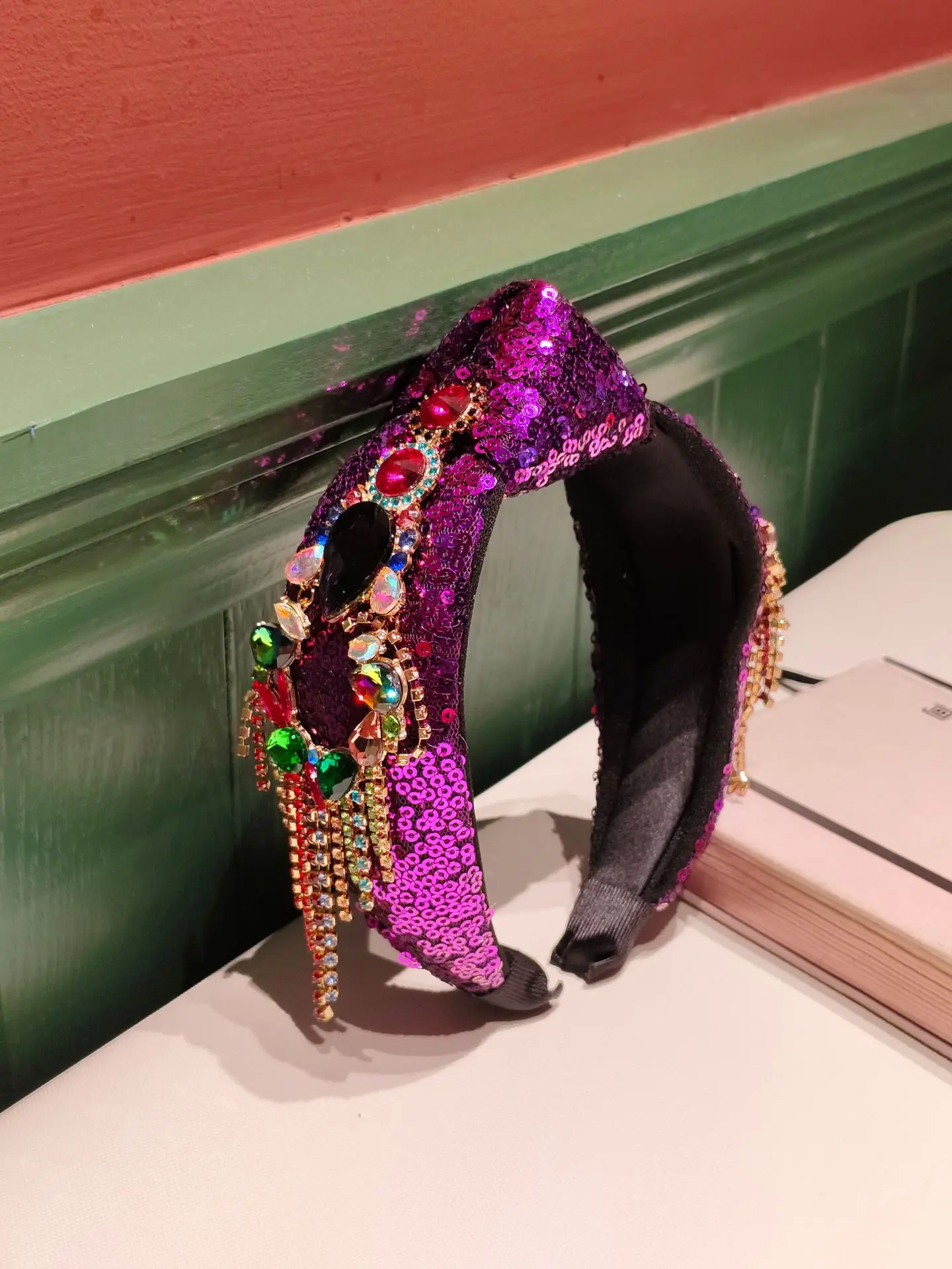Heißes verkaufendes europäisches und amerikanisches Retro-High-End-Strass-Luxus-Quasten-Stirnband – Detail 6
