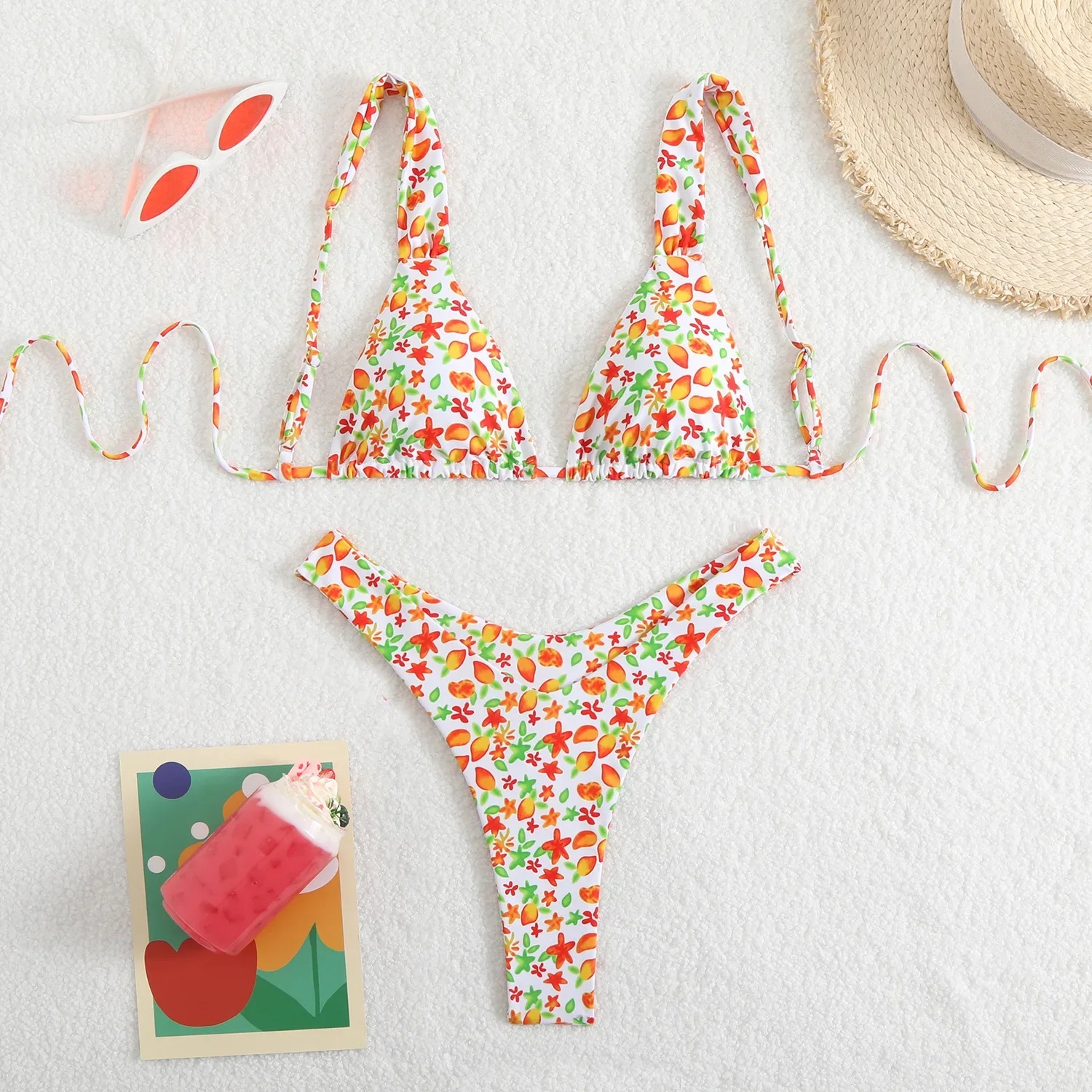 

Sexy Floral Print Bikini Fashion Summer Bathers Bathing Suit Bandage Swimsuit Women Thong Bikini Set Two-piece Suit New