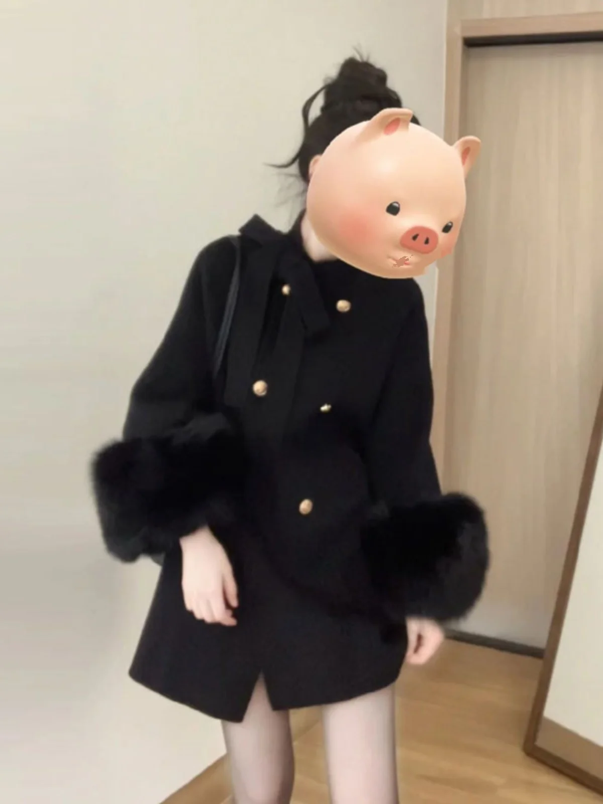 

Hebe Style Korean Fashion Woolen Coat with Fur Collar Spring Season Women's Premium Look Outfit Commute Friendly Long Sleeve