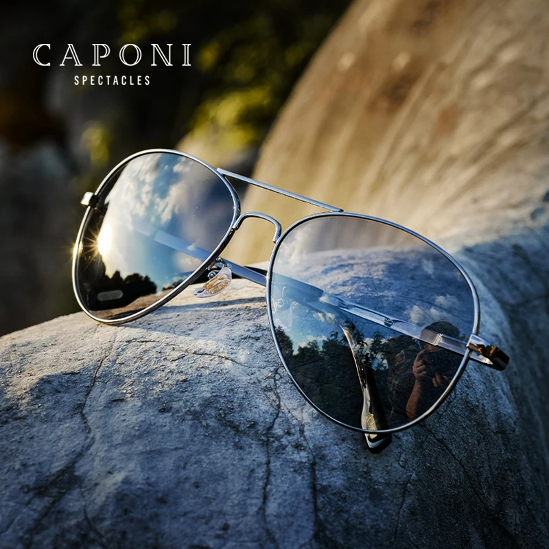 CAPONI Avation Sun Glasses For Men Day And Night Photochromic Driving Men's Sunglasses Polarized UV400 Pilot Shades Male BS3104