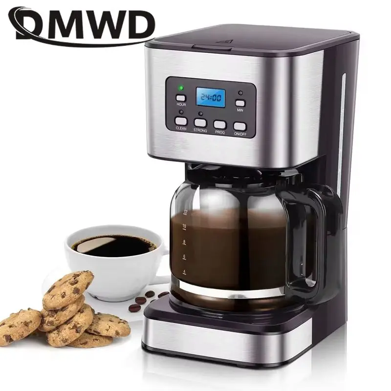 American Automatic Drip Coffee Maker, Chaleira de vidro para casa e escritório, 110 V, 220V, 1.8L, 12 Copos