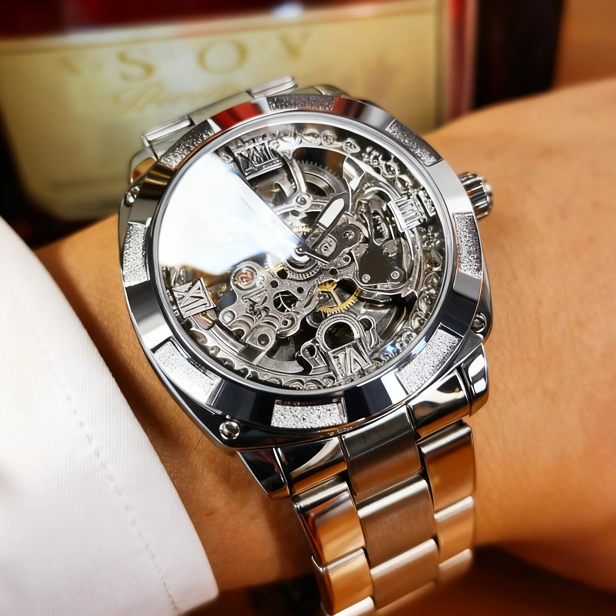 

Мужские полностью автоматические механические часы с полым циферблатом, водонепроницаемые, многофункциональные, с подсветкой, подарок для мужчин