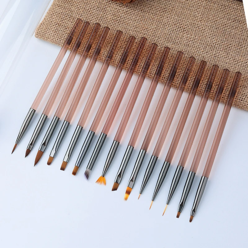 

Sweet-Z 1/15Pcs Nail Brush Transparent brown color Handle Drawing Flower Brush Edge Hook Uv Gel Nail Brush Tools For Manicure