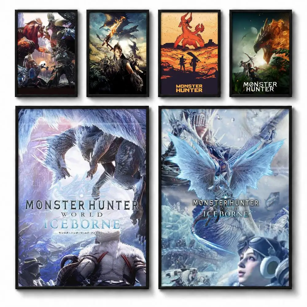 Game M-Monster Hunter Poster Self-adhesive Art Waterproof Paper Sticker Coffee House Bar Room Wall Decor