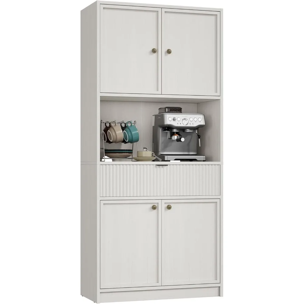 

Kitchen Pantry Cabinet, 70" Tall Pantry Storage Cabinet with Countertop, Fluted Tall Cabinets with Doors and Drawer, Freestandi