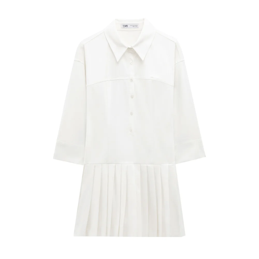 Robe courte coupe cintrée pour femmes, style chemise, avec col, manches courtes, plis à boutons, nouveau style, printemps et été