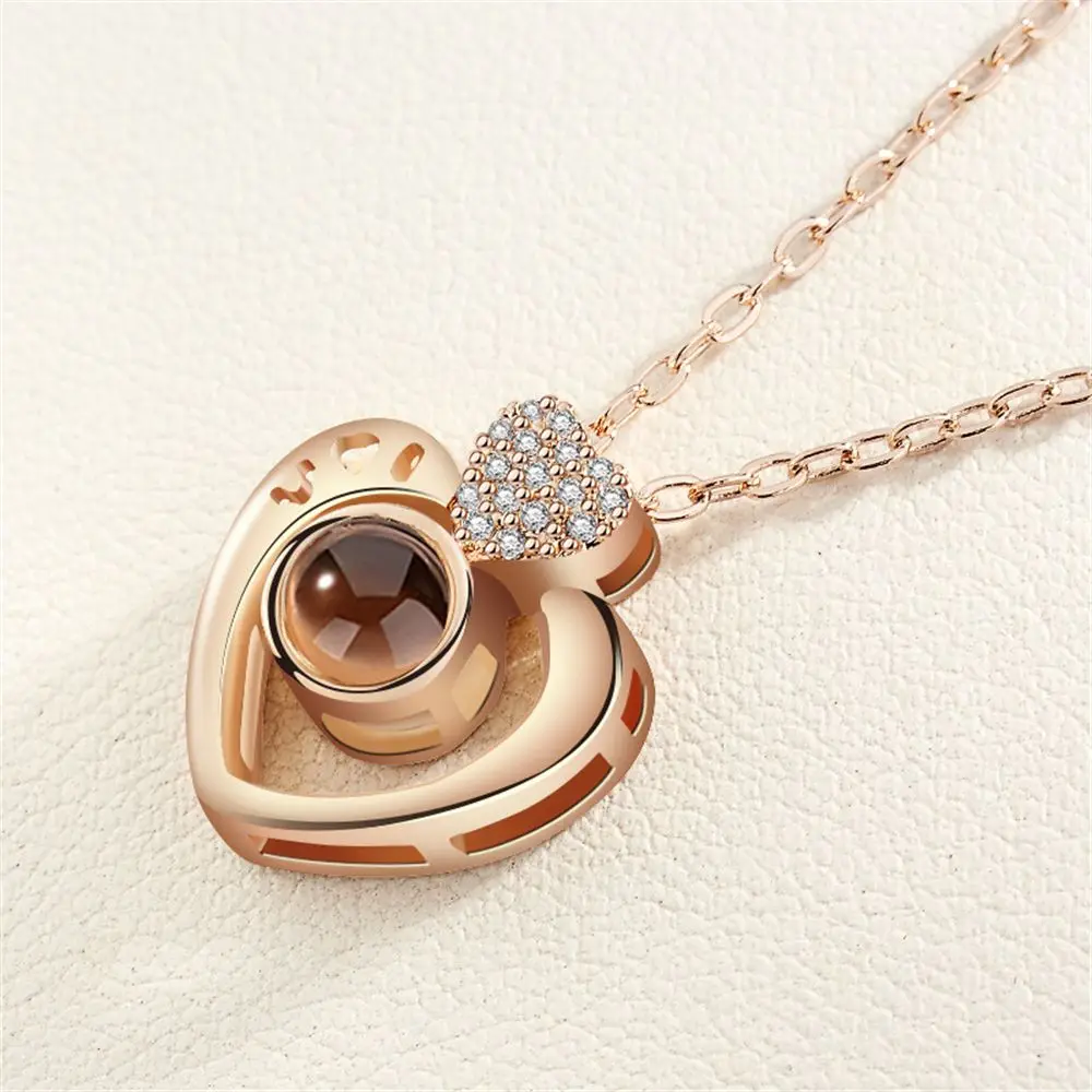 Letter Necklace 100 Languages I Love You Projection Pendant Necklace Women Romantic Valentine\'s Day Present Jewelry Best  Gifts
