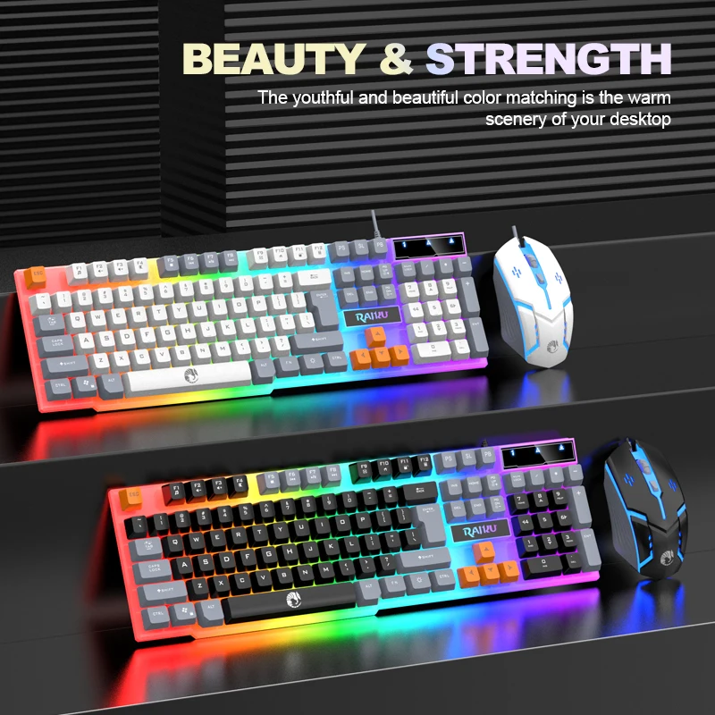 RAIKU T26 Wired Gaming Keyboard Mouse Set Three-Color Luminous Mechanical Feel Keyboard Mouse Combo