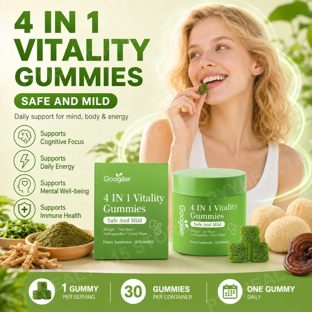 GOOGEER Sea Moss Ashwagandha Gummies for Daily Energy Support, Lion's Mane Shilajit Natural Herbal Energy & Focus Support 30pcs