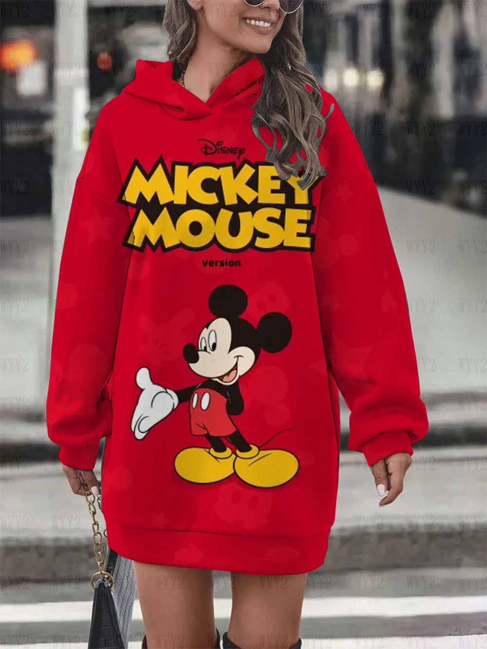 Mode Dameskleding Losse Herfst En Winter Hoodies Met Lange Mouwen Disney Kerstcadeau Mickey Minnie Print Hoodies Jurk