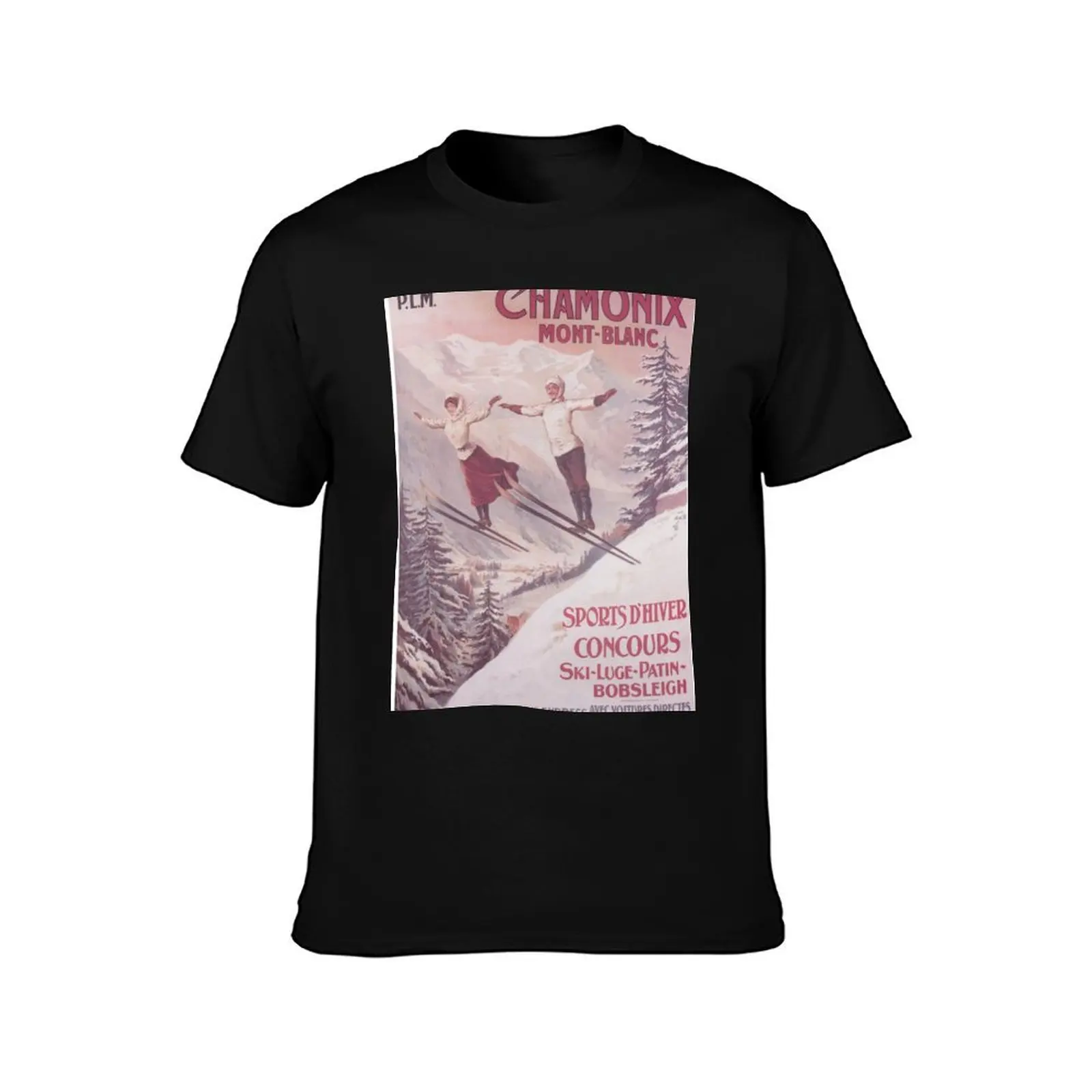 Chamonix, Mont Blanc, France, Vintage Ski Poster T-Shirt Urban Casual Loose Fit Tee