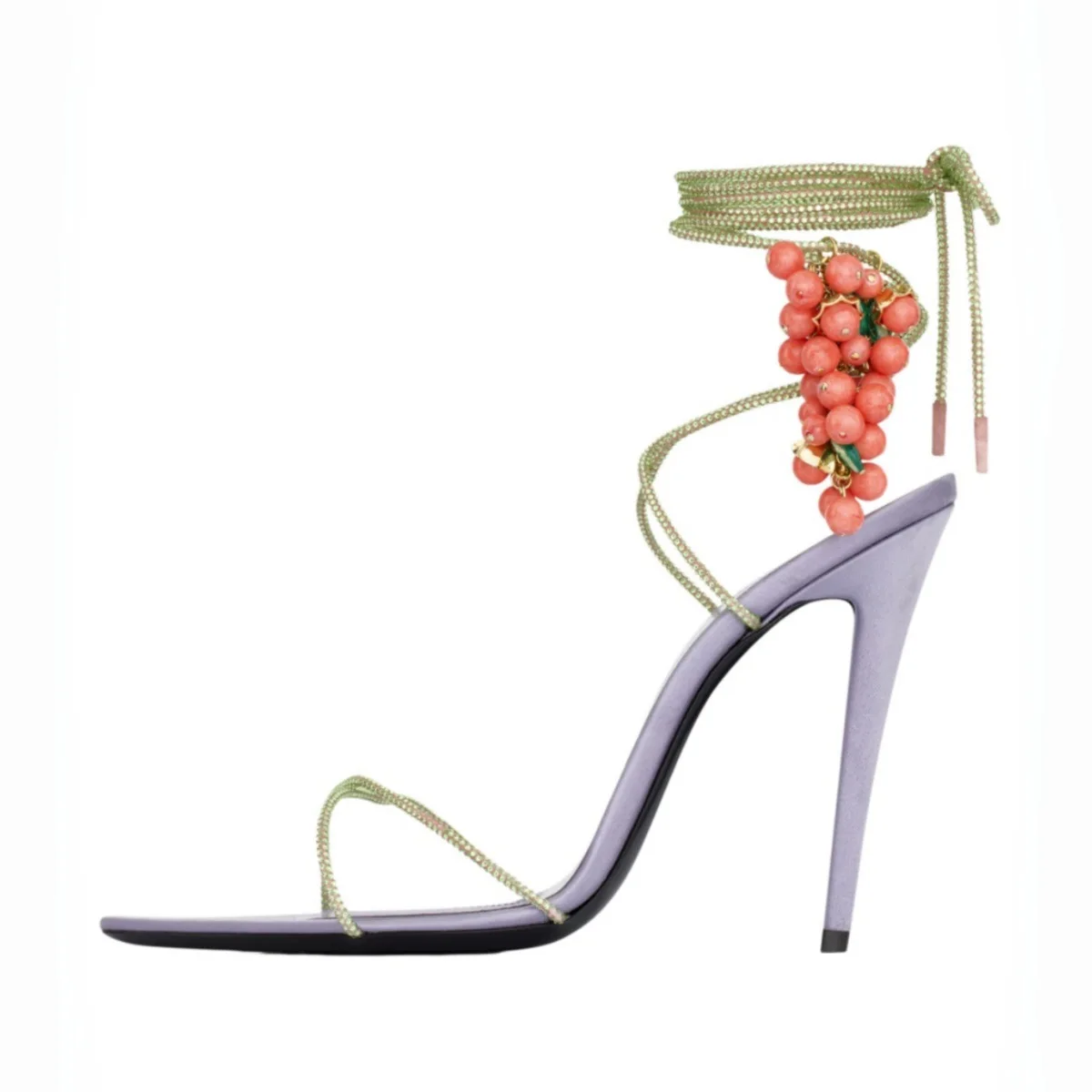 Women's 3D Fruit Embellished Rhinestone Wrap Ankle Strap Stiletto Sandals Decor Open Pointed Toe High Heels Tropical Vacation