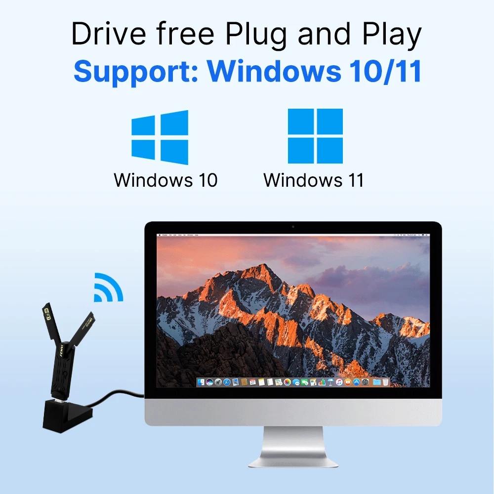 Fenvi-Adaptateur WiFi 7 USB, récepteur réseau, dongle PC, ordinateur portable, pilote gratuit pour Windows 10, 11, BE6500, USB 3.0