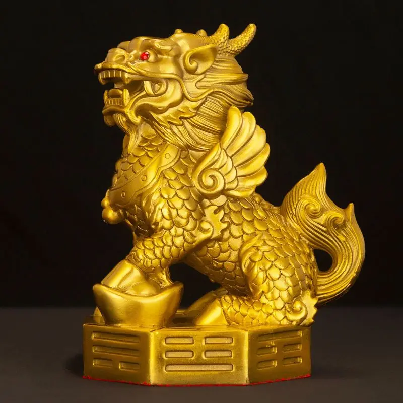 A Pair Of Copper Figurines, Designed For Home Use To Attract Wealth, Featuring Qilin Stepping On The Eight Trigrams, Suita