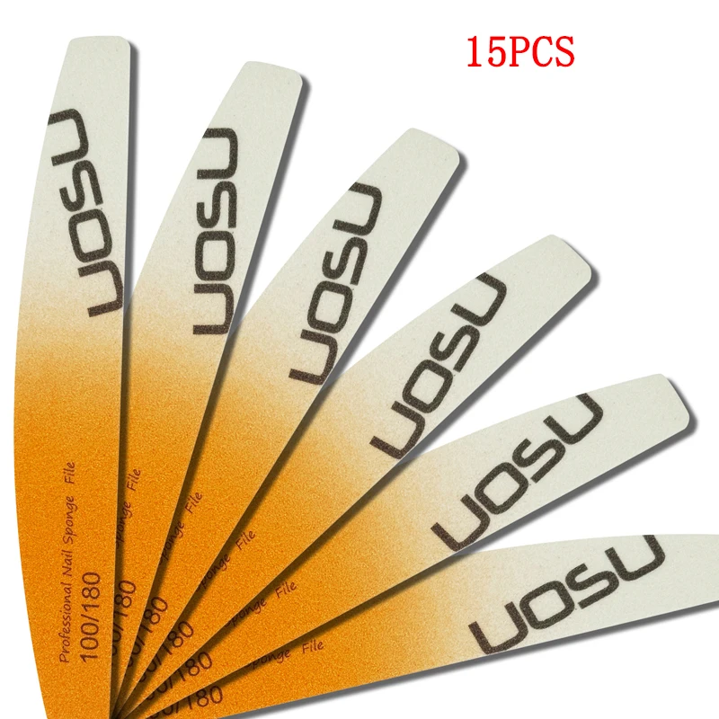 15PCS UOSU Gradient Nail Sponge Files | 100/180 Grit | Professional Set | For Nail Shaping Buffing & Artistic Manicure Designs