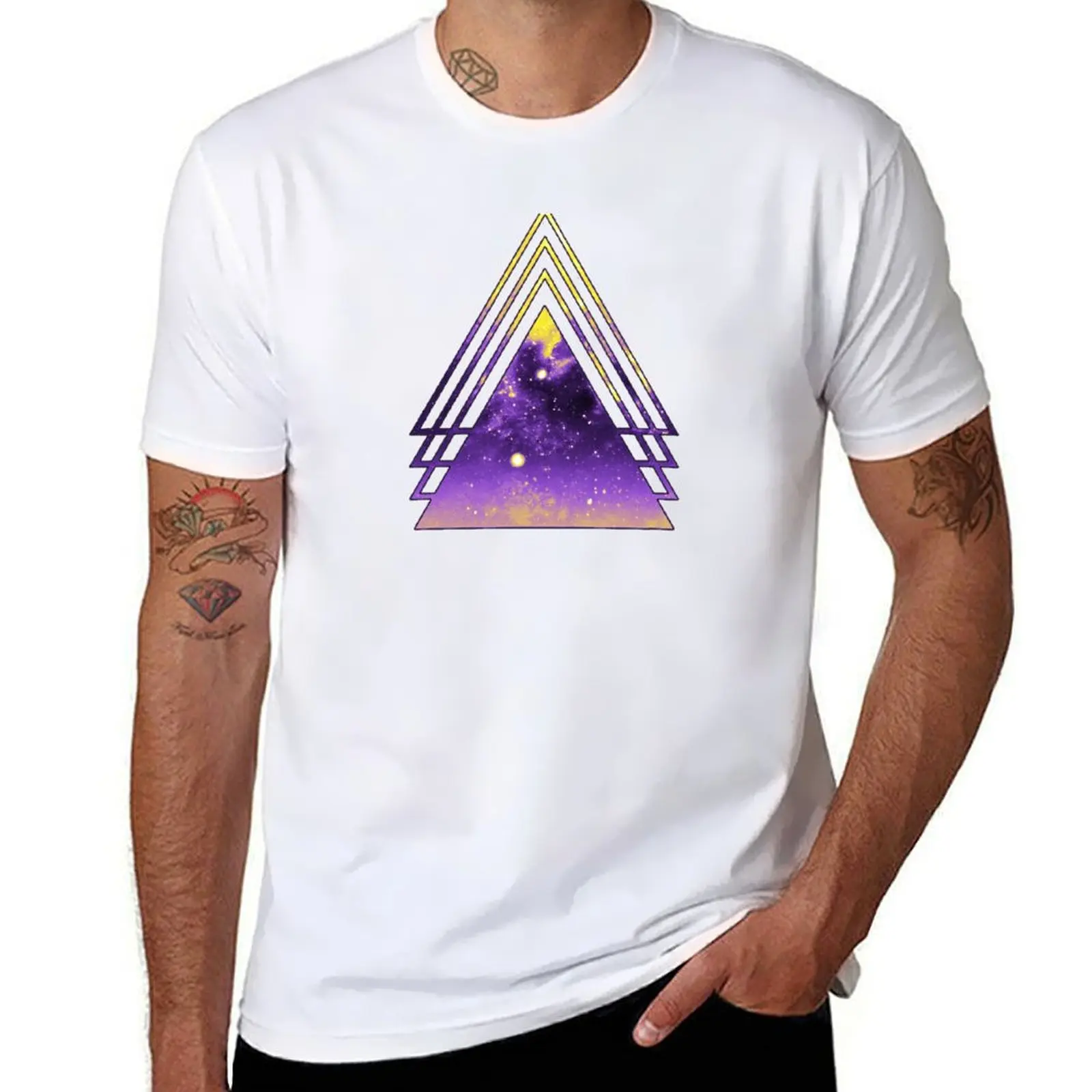 

Nonbinary Pride Layered Galaxy Triangles T-Shirt t shirt for man 100 percent cotton t shirts for man pack cotton T-Shirt