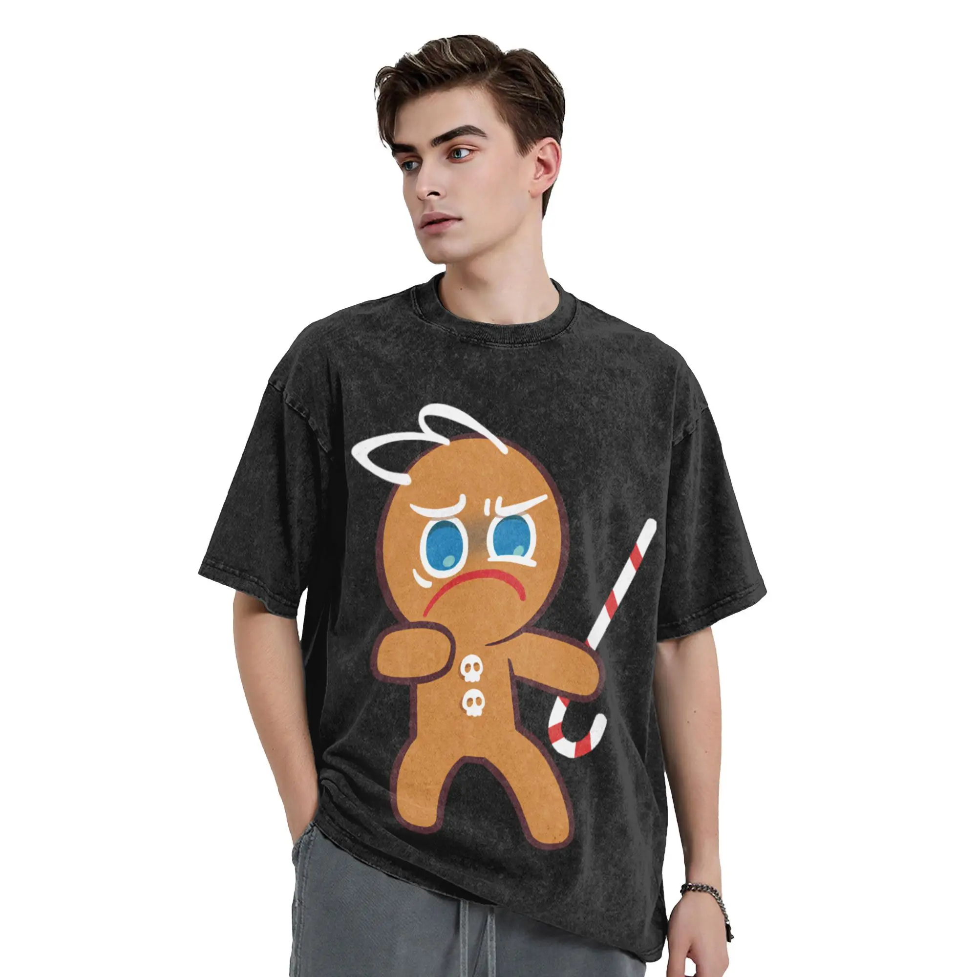 

Cookie Run Kingdom T Shirt Hip Hop Washed Short Sleeve Harajuku T-Shirts GingerBrave Vintage for Men Women Summer Tee Shirt