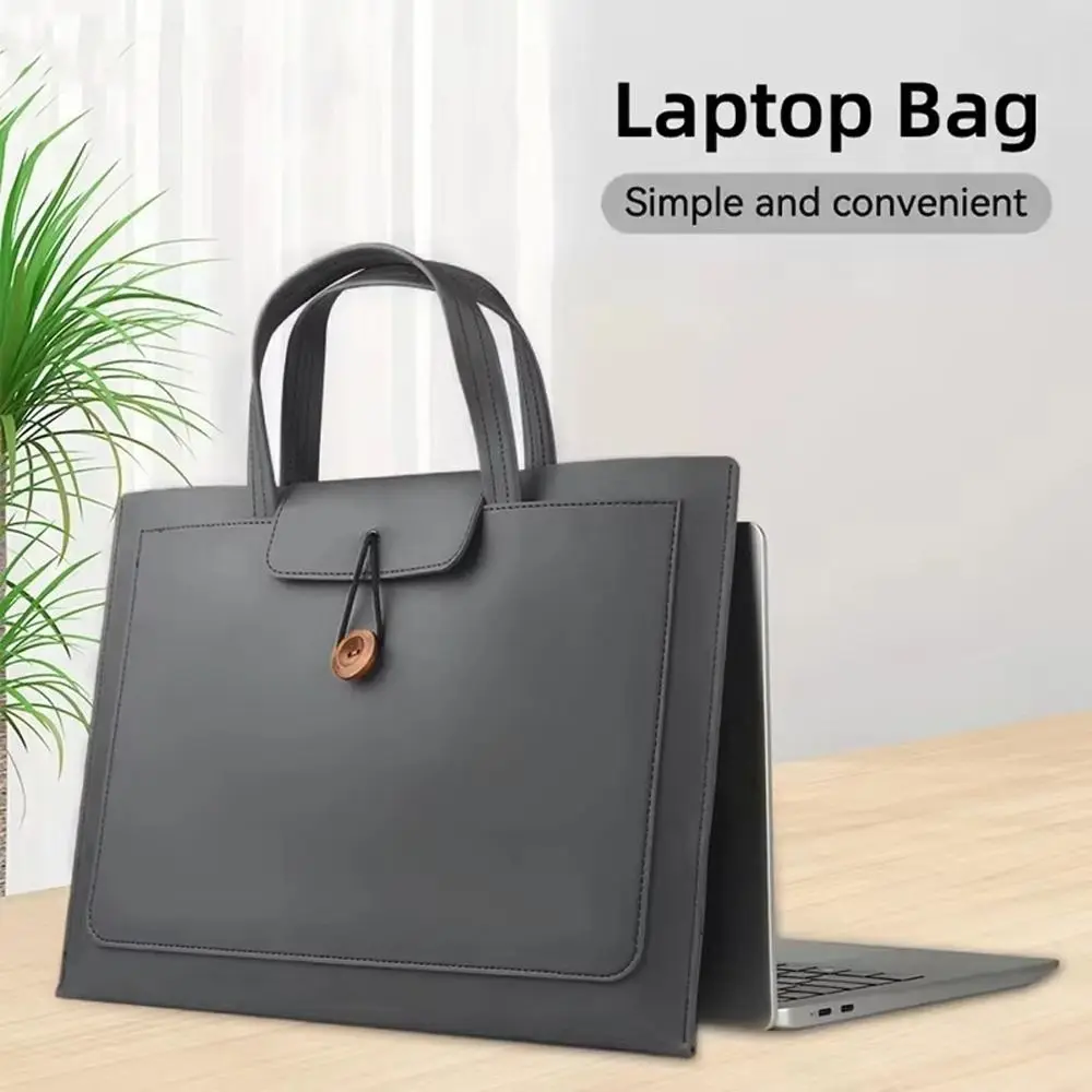 Messenger Large Capacity Laptop Bag Rectangle PU Handheld Bag Solid Color With Storage Pocket Carrying Case Men's Bag