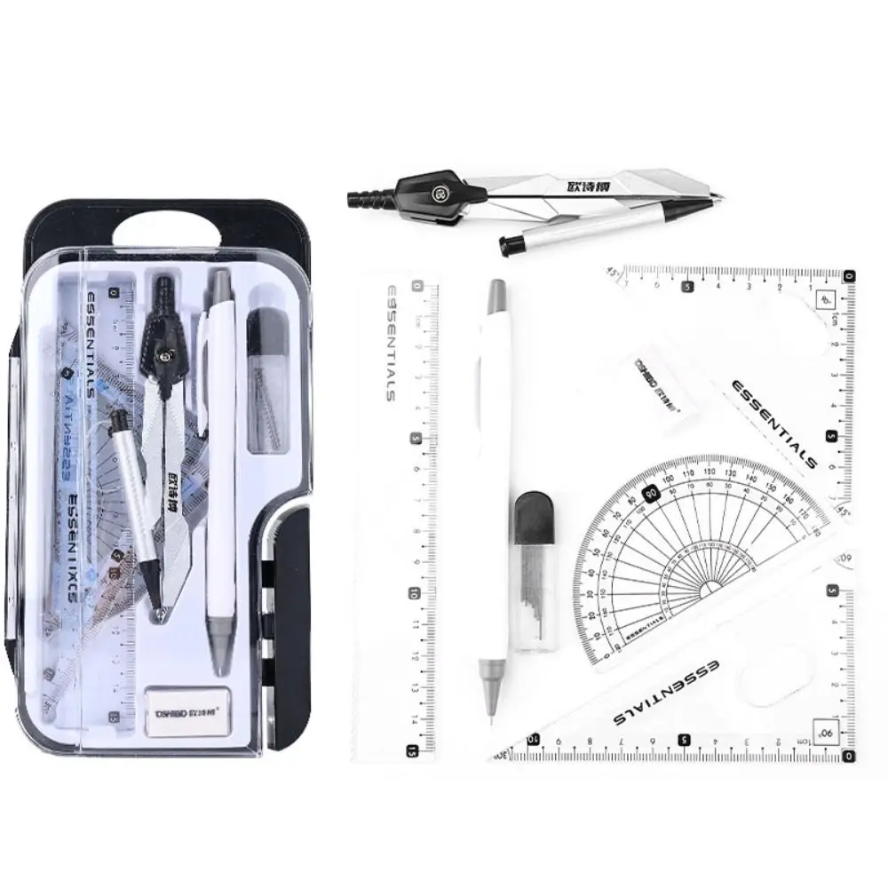 Multi-Function Ruler Compass Set Measuring Ruler Protractor Drawing Stationery Straight Ruler Pencil Compass Kit Students