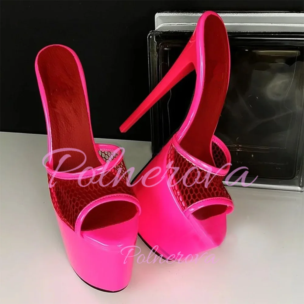 Mesh Peep Toe Platform Slippers Women Solid Color Sexy Sandals Stiletto Red High Heels Hollow Shoes Sandalias De Mujer Verano