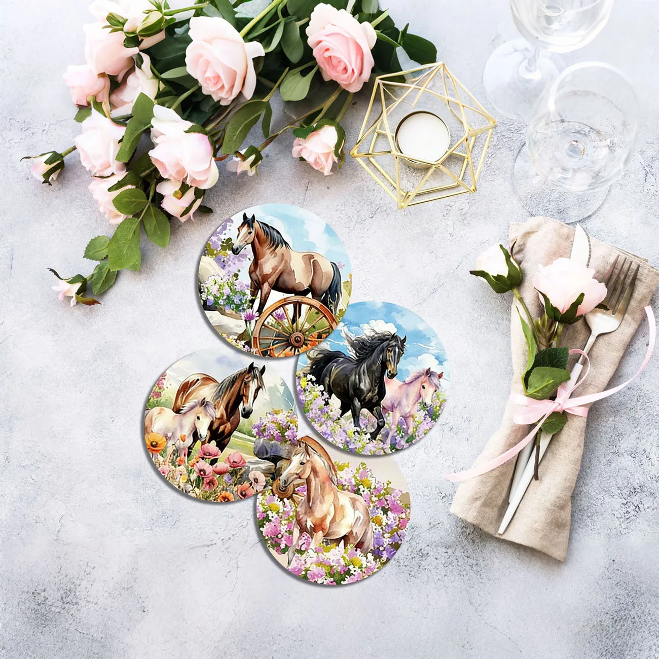 4-piece set - wooden placemat, anti slip and heat-resistant, desktop protection, dining table decoration, restaurant gift