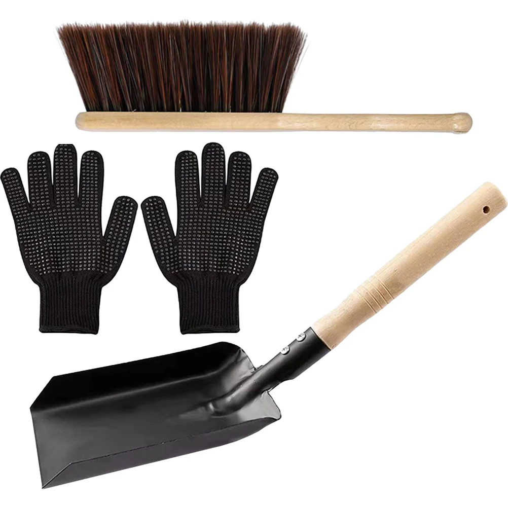 

1Set Fireplace Cleaning Set Carbon Steel Wood Handle Broom Shovel Duster Kit for Ash Stove Coal Sweep Tools Household