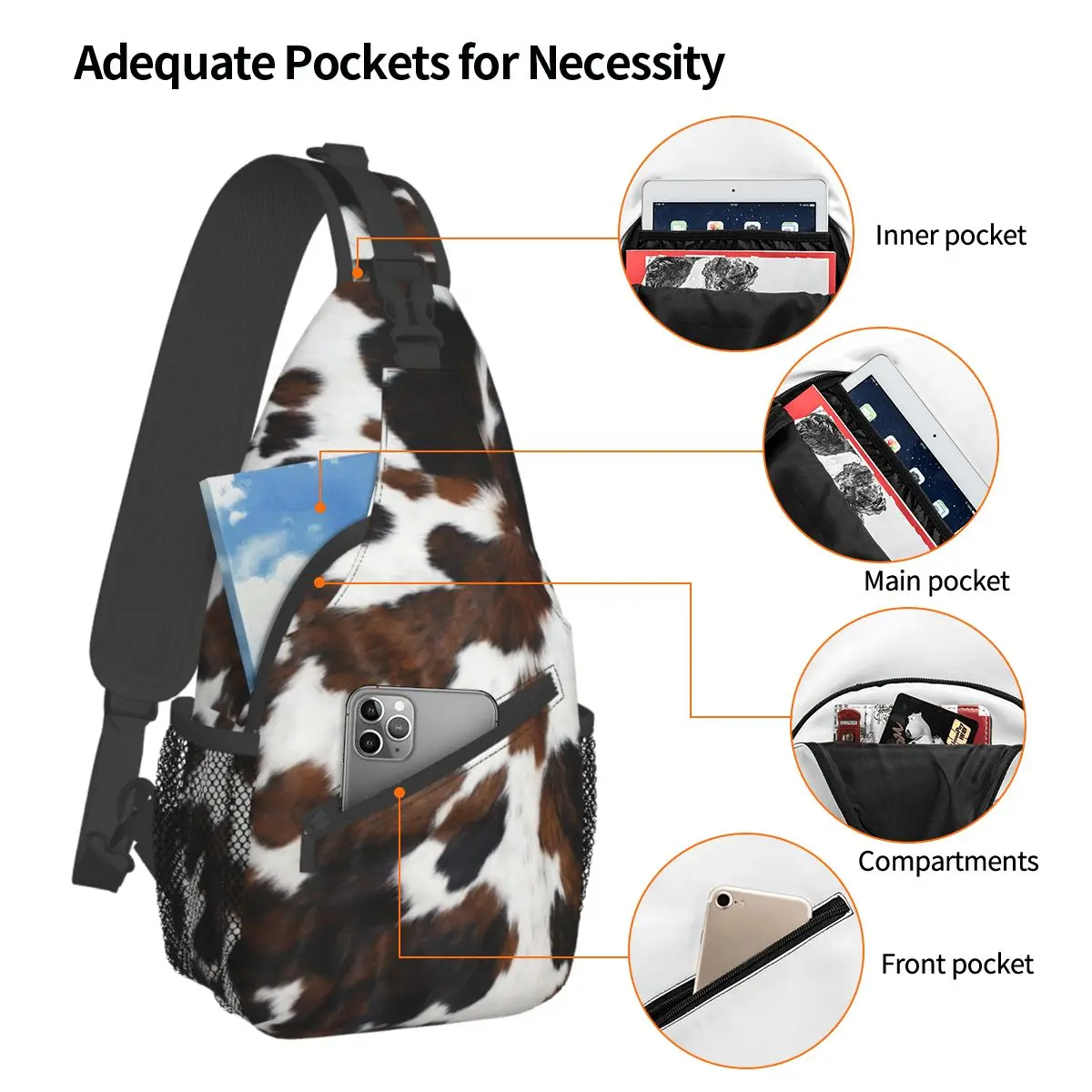 Couro Tan Textura Crossbody Sling Sacos Pequeno Saco De Peito Animal Pele Leopardo Ombro Mochila Daypack Caminhadas Viagem Bookbag