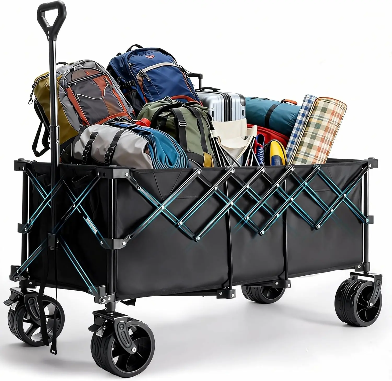 

Foldable Heavy Duty Utility Wagon Cart with Wheels, 440lbs Capacity for Camping Shopping Beach Garden