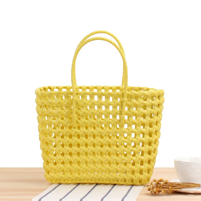 Pvc Woven Bag Woman Colorful Handbag Tote Large Capacity Summer Beach Bags Plastic Weave Food Basket Female Shopping Bag