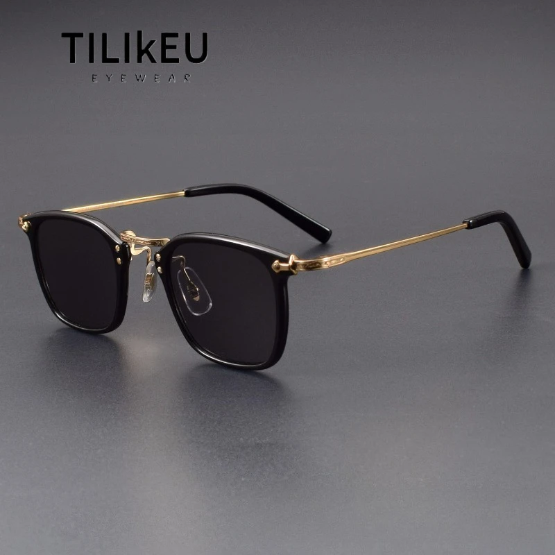 

New Arrival Vintage Sunglasses for Men, Pure Titanium Acetate Square Shades UV Protection Classic Drive Night Vision Sun Glasses