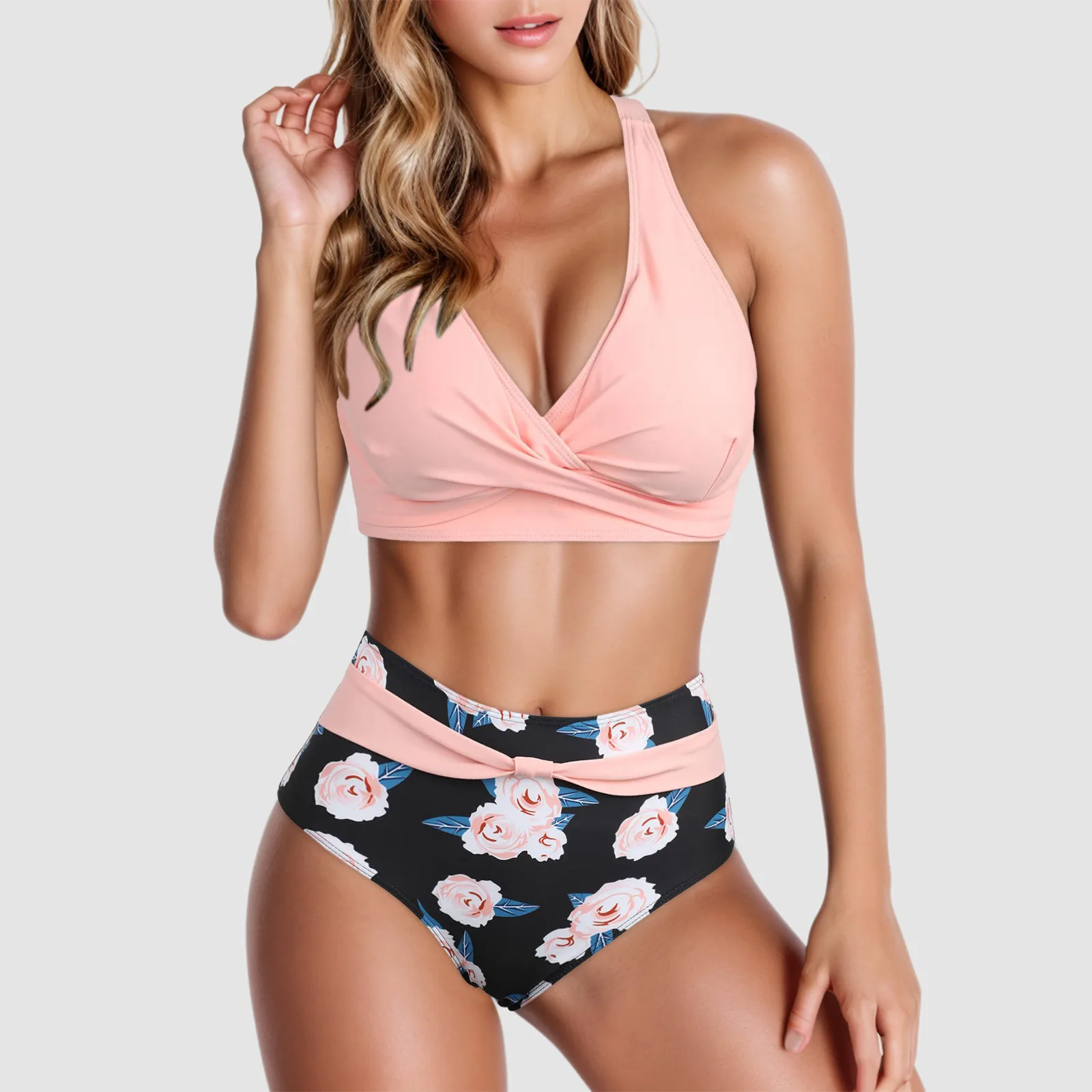 Retro Ruched High Waist Print Bikini Set For Women High Waisted Bikinis Swimwear Sexy Vintage Push Up Two Piece Swimsuits