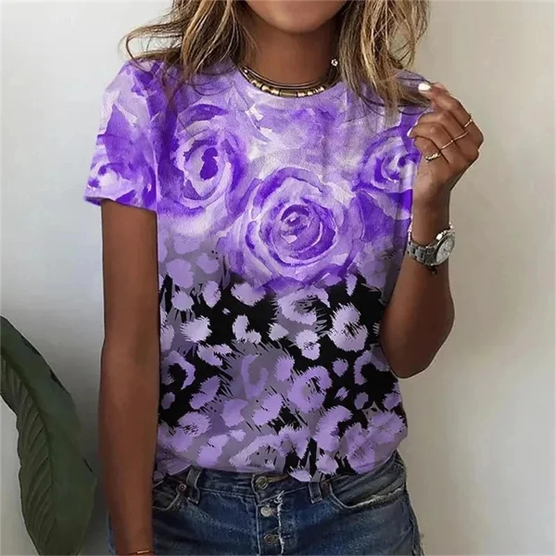 

Summer Harajuku New 3D Flowers Printing T Shirt Floral Graphic T-shirts Women Fashion Short Sleeves Girl Vintage Tee Shirts Tees