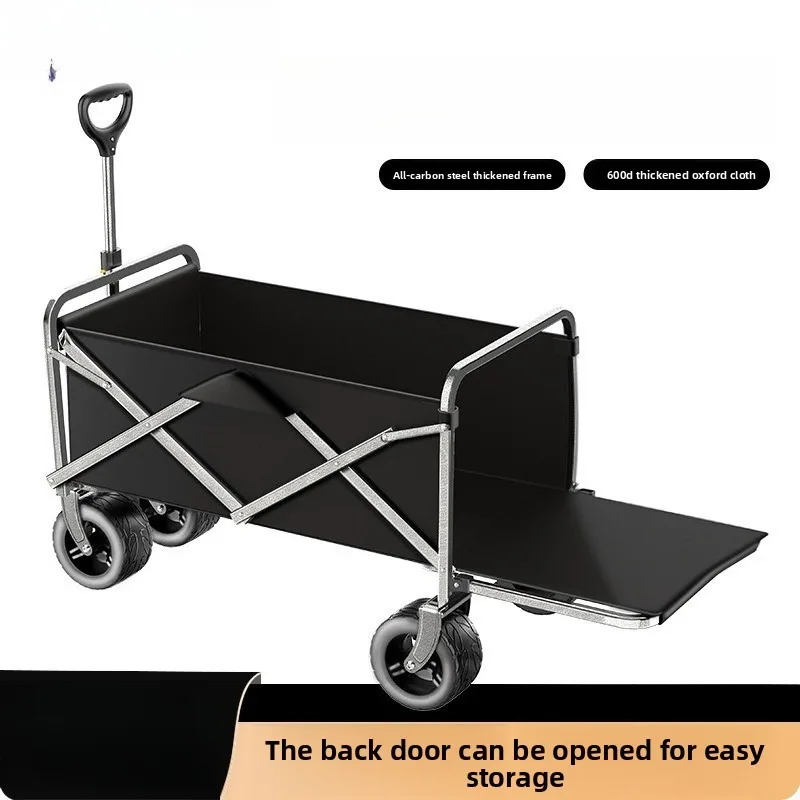 Rear Opening Foldable Camping Cart Heavy Duty Large Capacity Market Stall Outdoor Shopping Cart Folding Cart Beach Cart