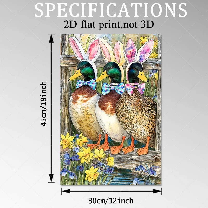 2D Flat - 1pc Colorful Mallard Ducks with Bunny Ears 2D Flat Double-Sided Garden Decoration Flag | Made of Polyester