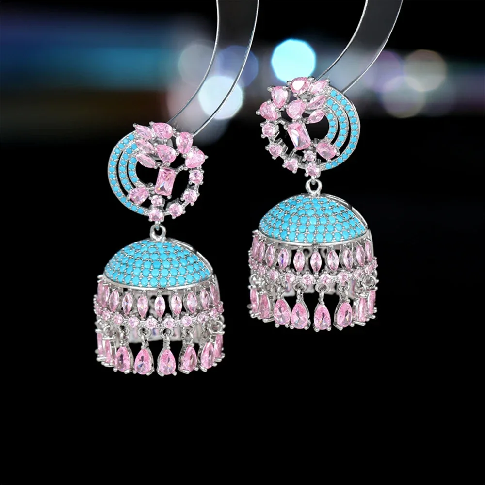 Retro Ethnic Indian Dubai Jhumka Crystal Small Bells Drop Tassels Earrings Women Bohemian Statement Jhumki Tribal Gypsy Jewelry