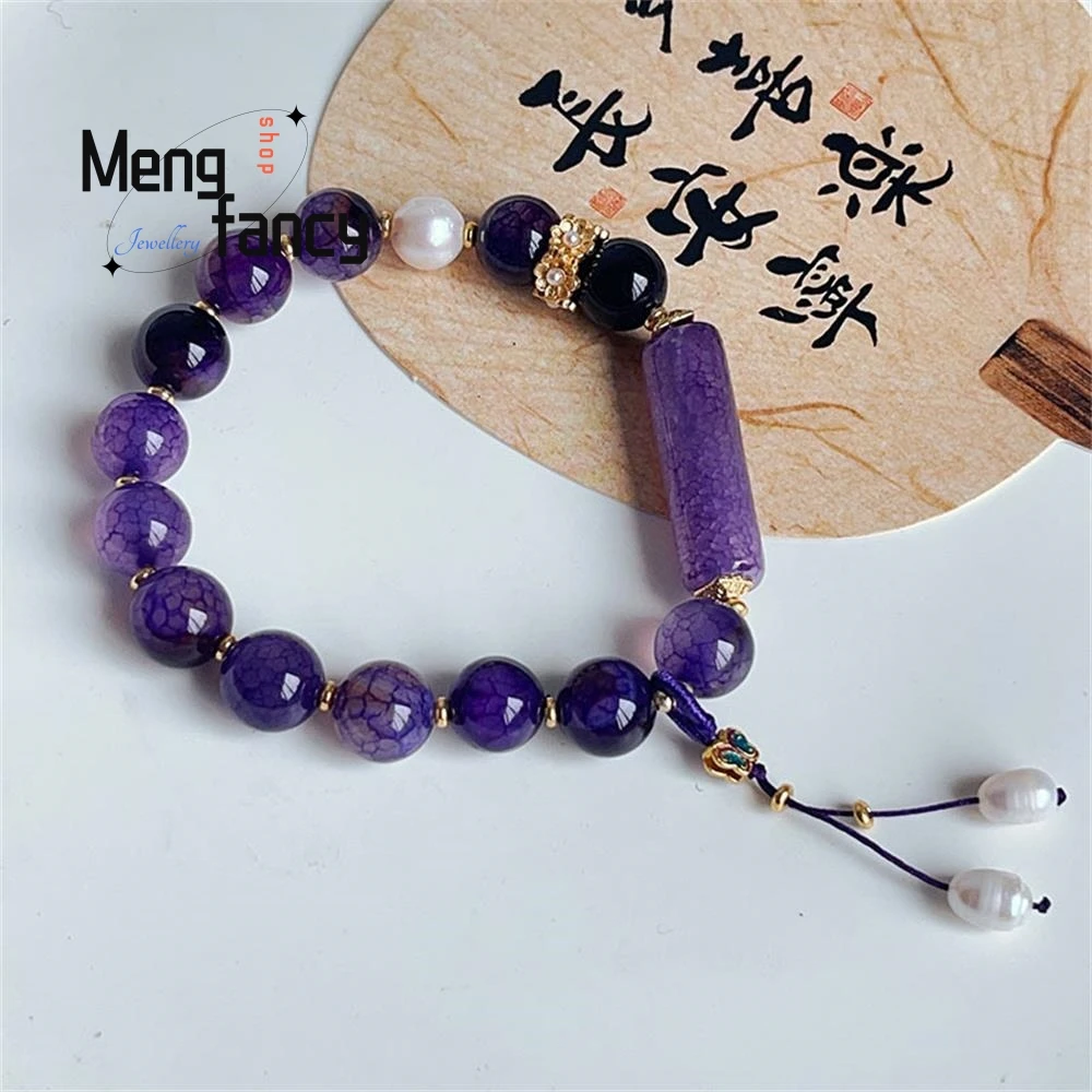 

Natural Vintage Purple Dragon Agate Simple Tassel Ancient Wind Ethnic Style Bracelet Exquisite High-grade Luxury Fashion Jewelry