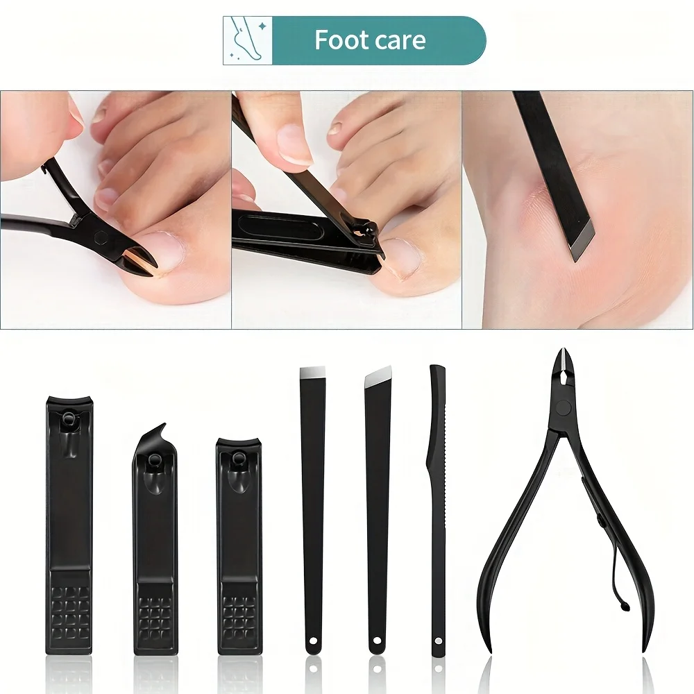 8/12/15/20/24pcs zwart Nagelknipper set Pedicure mes roestvrij staal Nail beauty tool Nagelverzorging Trimmer Draagbare reisdoos