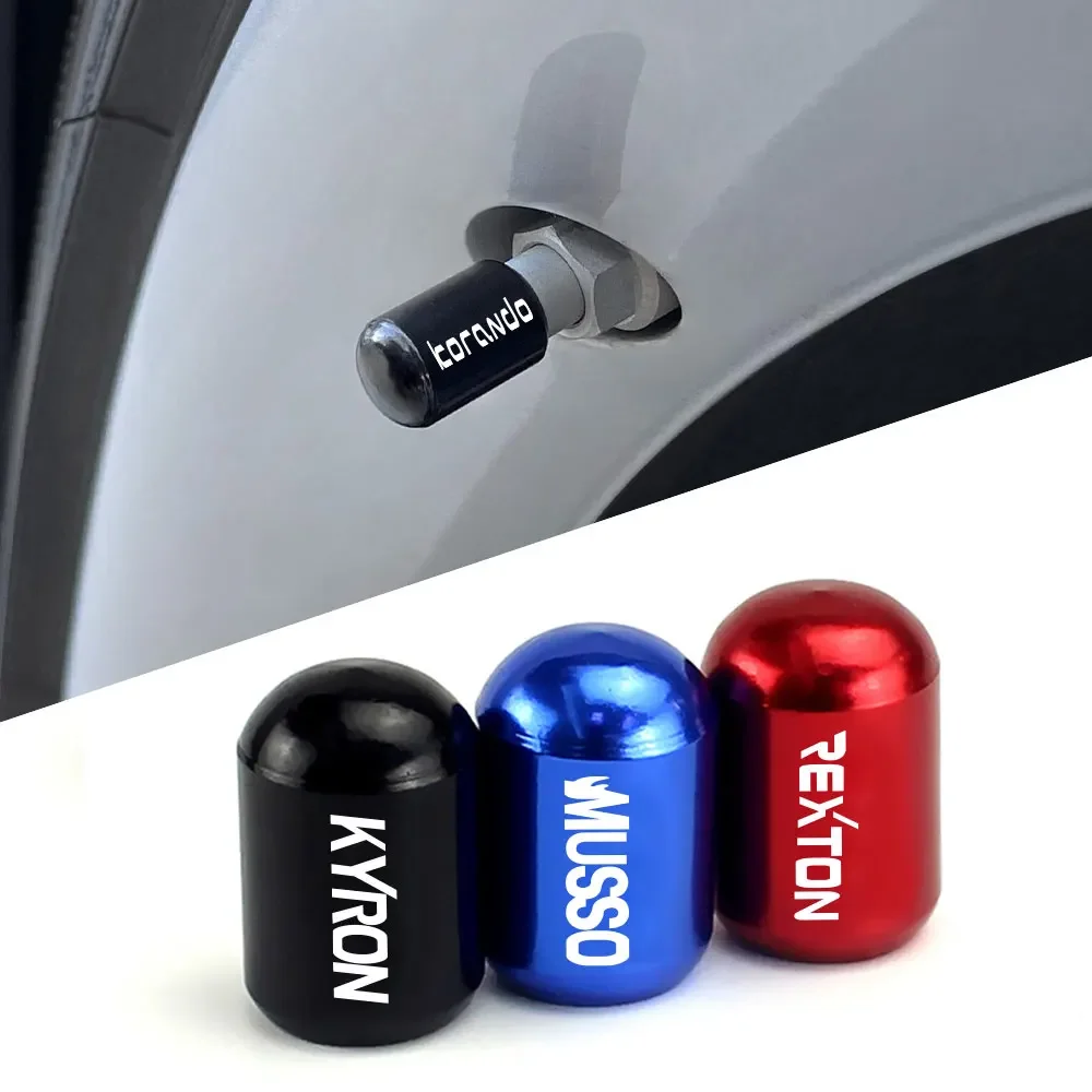 4PCS Car Wheel Tire Valve Caps Tyre Rim Stem Dust Covers Auto Accessories For Ssangyong Korando Kyron Musso Rexton Tivoli Actyon