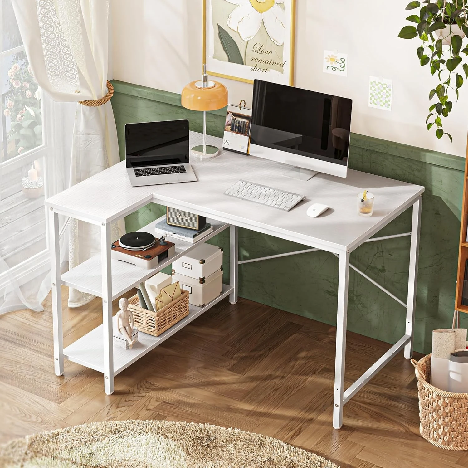 Shaped Desk, 39 Inches Computer Desk with Reversible Storage Shelves, Gaming Desk, Corner Desk Home Office Desks, Writing