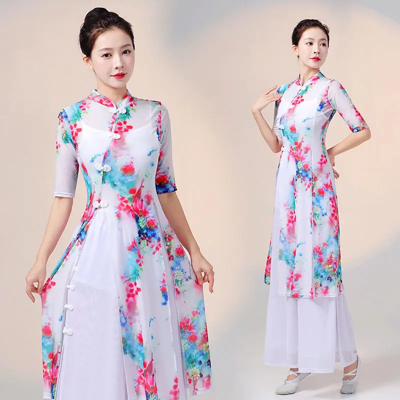 Improved cheongsam, Chinese style stage performance, elegant classical dance, body form, etiquette, training clothes, body rhyme