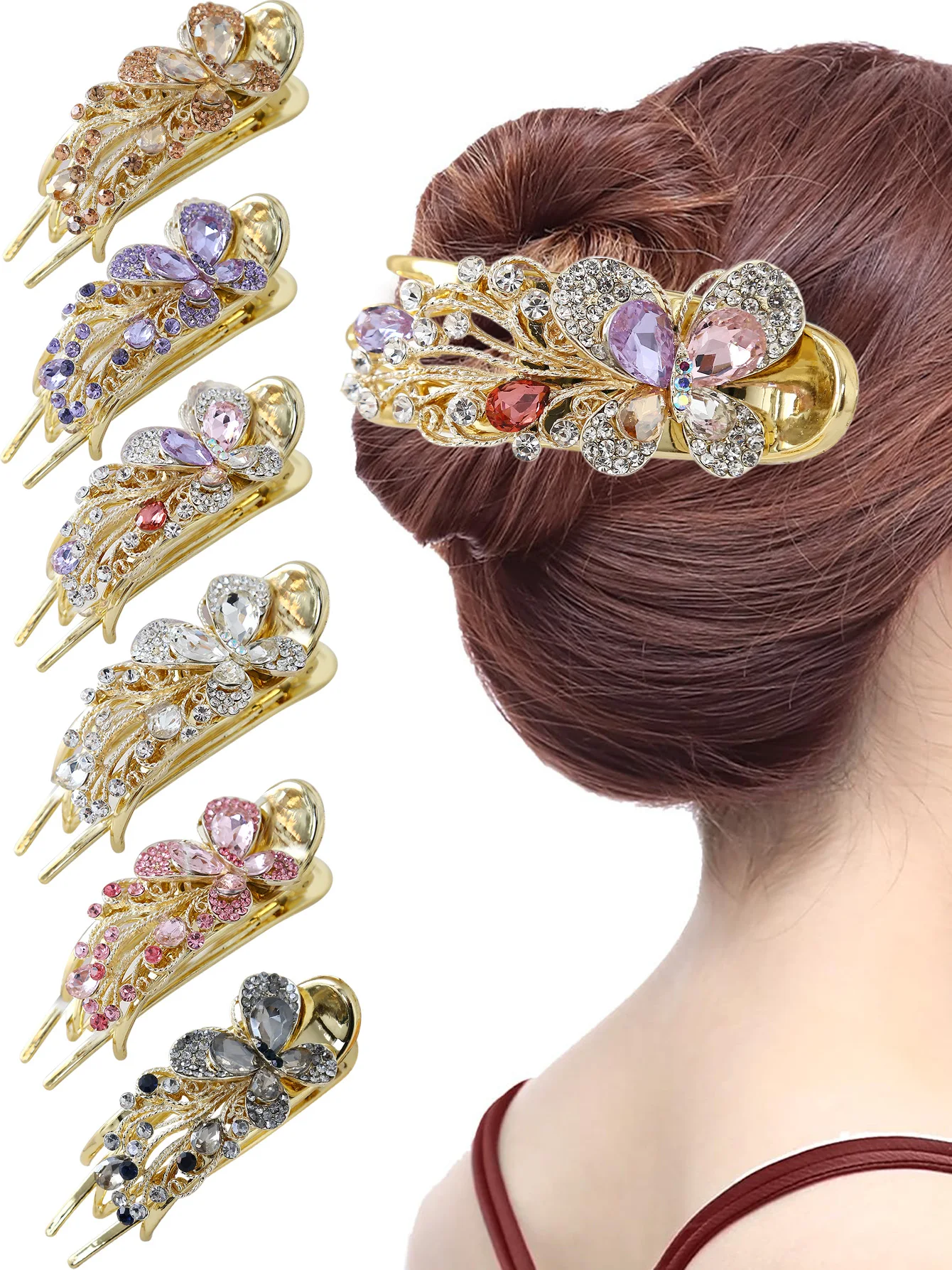 

6pcs Women's Multi-color Butterfly Diamond Gemstone Openwork Duckbill Clip Hair Clip New Hair Clip Hair Accessories