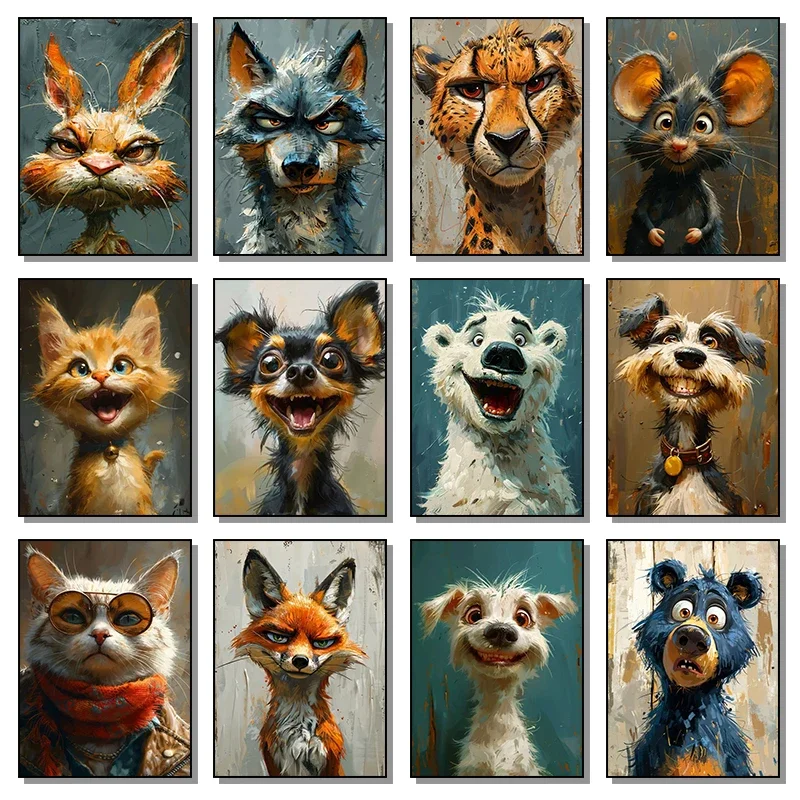 

Funny Animals Dog Cat Polar Bear Laugh Oil Painting By Numbers Cute Animals Home Bathroom Decor Mural