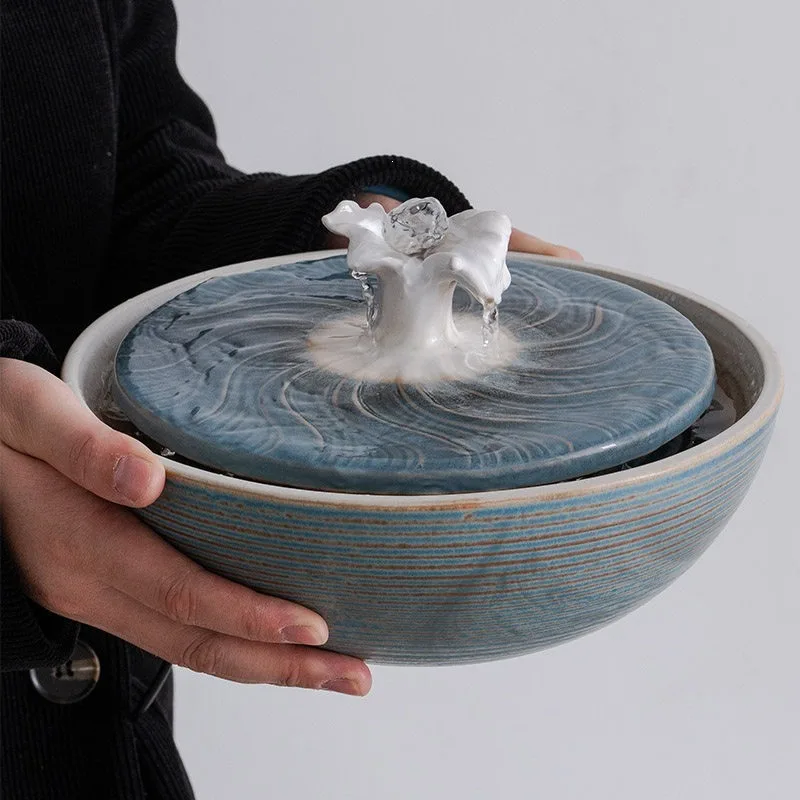 Desktop ceramic running water ornament circulating water fountain humidifier making money feng shui wheel pet cat drinking water