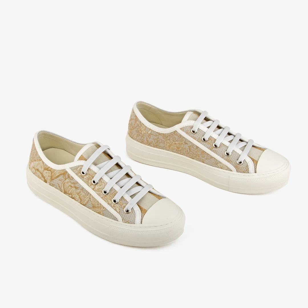 Donna-in Flat Sneakers Women Fashion Gold Embroidery Cotton Designer Trainers Top Quality Lace Up Female Shoes Rubber Sole