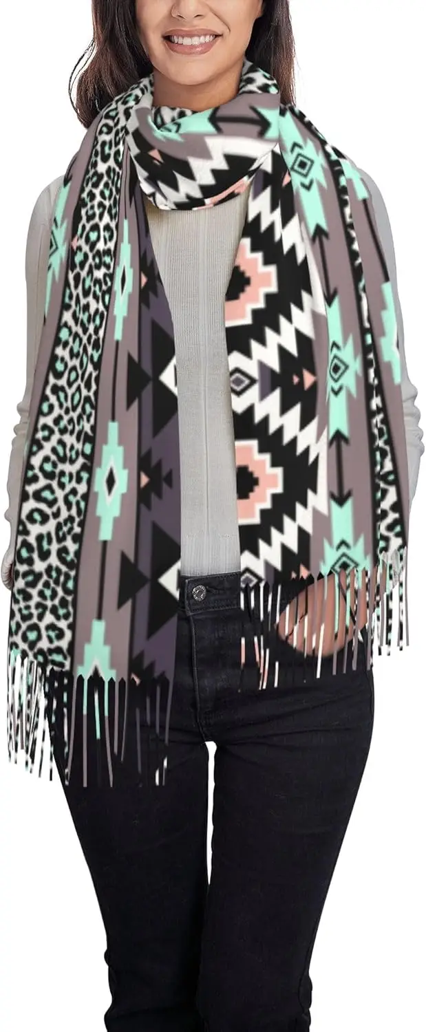 

Native American Patterns5 Женский длинный стильный теплый шарф с кисточками, длинные стильные шали с принтом, 7,6 x 28,3 дюйма