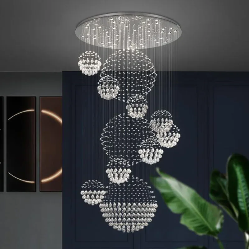 New Modern Item Large Villa Ceiling Lights Hotel Crystal Led Chandelier Staircase Pendant Light Kitchen Room Decor Hanging Lamp