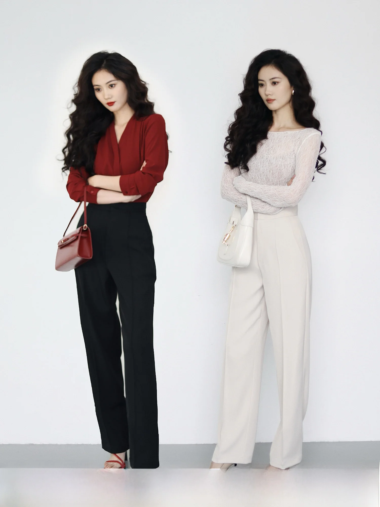 

Bla Straight Leg Suit Pants Women's High Waist Trousers Drapey Wide Leg Pants Commute Sle Long Pants Polyester Material